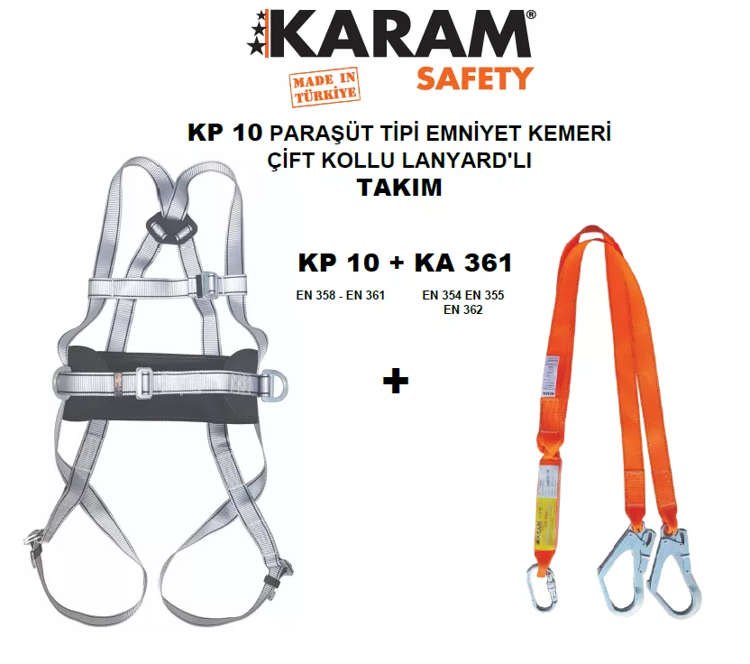 KP 10+KA 361 Paraşüt Tipi Kemer Çift Lanyardlı Takım