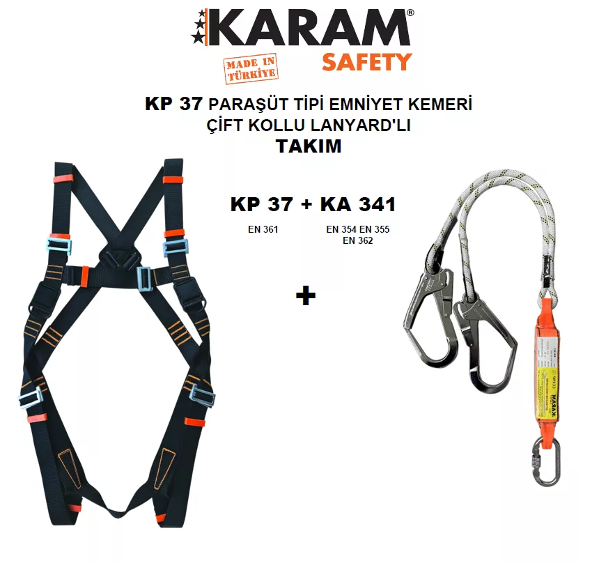 KP37 Paraşüt Tipi Kemer KA 341 Çift Lanyardlı Takım
