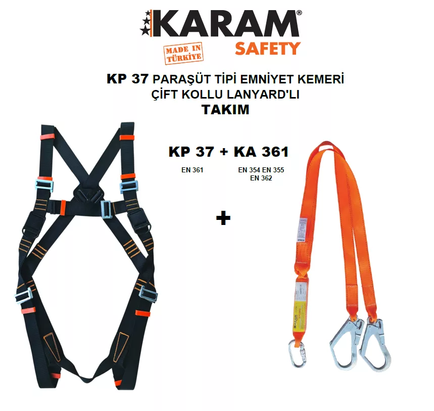 KP37 Paraşüt Tipi Kemer KA 361 Çift Lanyardlı Takım